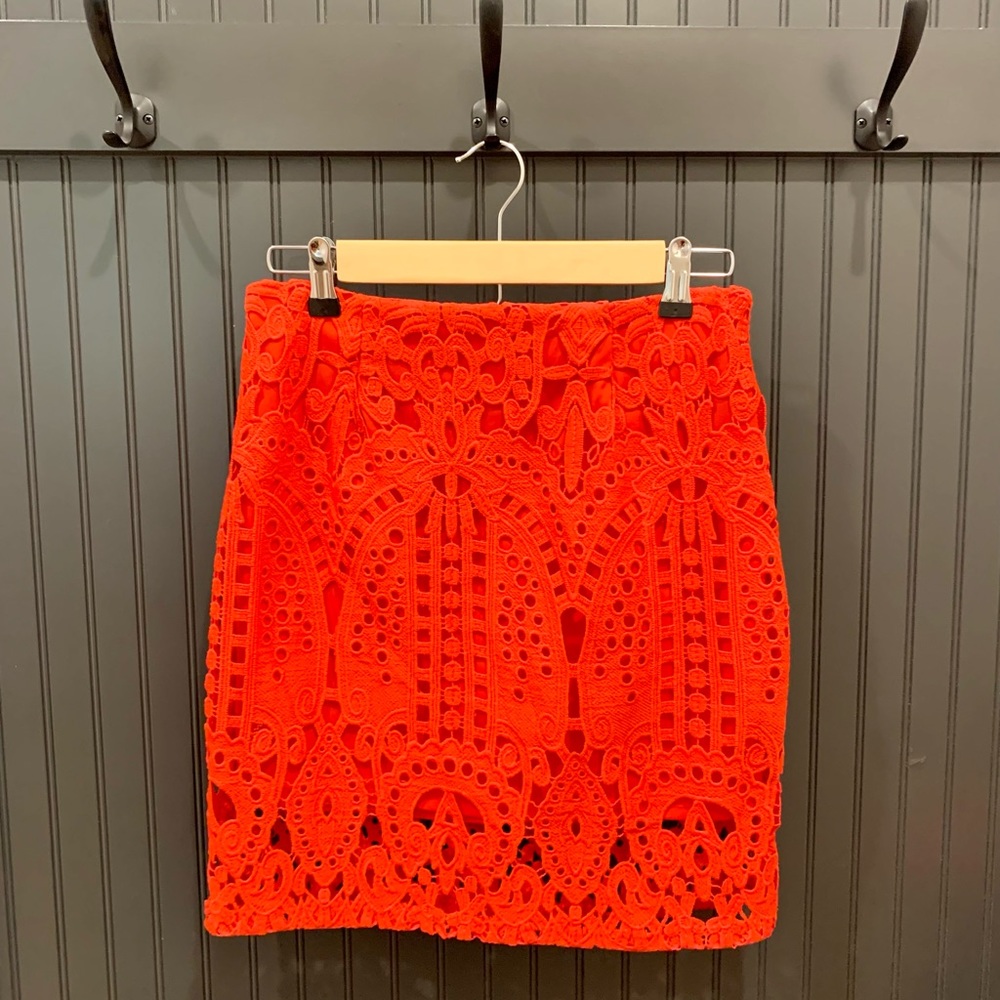 Medium, red, lace mini skirt